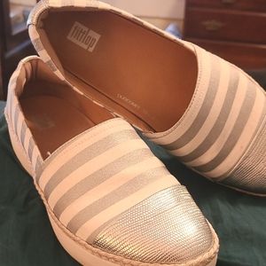 Sliver and white stripe slip on shoes